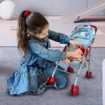 My First Baby Doll Stroller for Toddlers 1-3, 2 Year Old Girls, Little Kids | Folding Baby Stroller for Dolls, Toy Stroller for Baby Dolls with Bottom Storage Basket, Foldable Frame, Canopy, Seatbelt