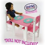 Matty’s Toy Stop 18 Inch Doll Furniture Pink/White Wooden Table and Chairs Set with Placemats (Floral Design) – Fits American Girl Dolls