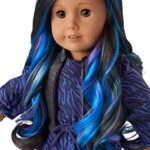American Girl Truly Me Doll 92 with Book, Brown Eyes, Black-Brown Curly Hair with Blue & Purple Highlights, Chic & Stylish Accessories Belt Bag, Beanie, and More
