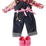 Gotz Denim Overalls with Flower Print Blouse, Matching Belt & Shoes for 18 to 19.5″ Dolls