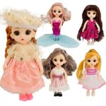 Huang Cheng Toys 6.3″ Mini Girl Dolls, Include 10 Sets Handmade Doll Clothes, 5 Sets 6.3″ Small Girl Dolls, 5 Pairs of Shoes