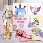 18-inch Doll-Clothes and Doll-Sleeping-Bag Set – 10 Pcs Unicorn Pajama with Sleepover Masks & Pillow – Compatible with American-Doll-Clothes, Our-Generation, My-Life Dolls Accessories for Kids