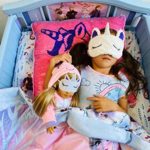MY GENIUS DOLLS Clothes – Unicorn Onesie Pajama with Matching Sleepover Masks – Clothes for 18 inch Dolls Like Our Generation, My Life, American Girl Doll. Accessories for Slumber Party Favor