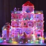 CUTE STONE 11 Rooms Huge Dollhouse with 2 Dolls and Colorful Light, 31″ x 28″ x 27″ Doll House Gift for Girls