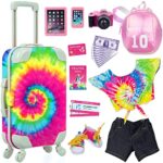 Ecore Fun American 18 inch Girl Doll Suitcase Travel Luggage Accessories Play Set – Girl 18″ Doll Travel Carrier Storage, Including Suitcase Camera Cell Phone Shoes ect…