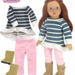 Sophia’s Doll Clothes Complete Stylish 3 Piece Outfit of a Blue Stripe Ruffled Hem Doll Shirt, Pink Velvet Doll Pants & Brown Suede Doll Boots Perfect for Your Favorite 18 Inch American Doll and More!