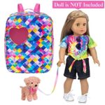 Ecore Fun 5 Items American 18 inch Dolls Bag Set and Accessories Including 18 Inch Doll Clothes, Shoes, Sunglasses, Doll Backpack and Toy Dog