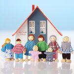 Wooden Doll House People of 8 Figures, Dolls Family Set for Girls Toddler Kids Dollhouse Accessories Toy