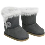 Stylish 18 Inch Doll Boots Fits 18 Inch American Girl Dolls & More! Sophia’s Doll Shoes of Gray Suede Style Boots W/ Button & White Fur by My Doll’s Life
