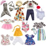 Handmade Doll Clothes (10 Different Outfits) for American 18″ Dolls – Full Outfits and Accessories (20pcs Total) Girls Costumes Includes Dresses, Bathing Suits, Hats, Hair Bands, Pants, Shirts