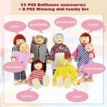 Wooden Dollhouse Furniture Doll House Furnishings with 8 Pieces Winning Doll Family Set, Dollhouse Accessories for Boys Girls Miniature Dollhouse, Family Figures Imaginative Play Toy (Classic Style)