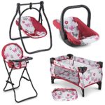 Litti Pritti 4 Piece Set Baby Doll Accessories – Includes Baby Doll Swing, Baby Doll High Chair, Doll Pack N Play, Baby Doll Carrier – 18 inch Doll Accessories for 3 Year Old Girls and Up