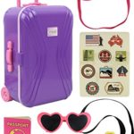 Click N’ Play 18” Doll Travel Carry on Suitcase Luggage 7 Piece Set with Travel Gear Accessories, Perfect for 18 inch American Girl Dolls