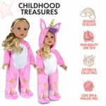 Foothill Toy Co. Limited Edition 18-Inch Doll Clothes & Accessories – Unicorn Onesie Costume with Kids’ Matching Headband (Pink)