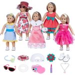fundolls 18 Inch Doll Clothes, Doll Accessories for American Girl, Doll Outfits with 5 Pcs Dress Set,11 Pcs Matching Doll Accessories,1 Pair of Shoes