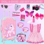 ECORELF 25PCS American 18inch Girl Doll Accessories and Clothes Travel Set for 18inch Doll Including Unicorn Print Suitcase,Handbag,Camera,Sunglasses,Passport,etc