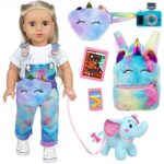 ZITA ELEMENT 6 Pcs 18 Inch Girl Doll Accessories Unicorn Backpack Set Includes Doll Pocket Pack Laptop Phone Camera Pet Toy and a Unicorn Backpack for Girls Gift