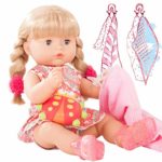 Gotz Maxy Aquini 16.5″ All Vinyl Bath Baby Doll with Long Blonde Hair to Wash and Style, Blue Sleeping Eyes, Vintage Styled Outfit, Pink Rubber Sandals & Accessories