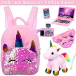 Ecore Fun 6 Piece American 18 Inch Girl Doll Accessories Included Doll Pet Toy Phone Laptop Camera Fit for 18 Inch Girl Doll and Unicorn Backpack for Kids-Best Gift for Your Child