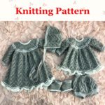 Dress, Angel Top, Pants, Bootees and Bonnet Knitting Pattern (no. 86) for 12 to 18 inch doll or premature/newborn baby
