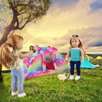 ZITA ELEMENT 7 Items Fashion Doll Camping Tent Set for American 18 Inch Girl Doll Accessories – Including 18 Inch Doll Camping Tent, Sleeping Bag, Clothes Set, Shoes, Camera, Eye Glasses and Toy Dog