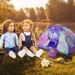 Ecore Fun 5 Items American 18 inch Dolls Camping Tent Set and Accessories Including 18 Inch Doll Tent, Doll Sleeping Bag, Doll Backpack, Toy Camera and Dog