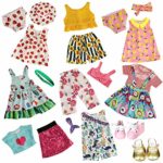 HOAKWA 18 Inch Doll Clothes and Accessories for American 18 Inch Girl Doll, Our Generation Doll Clothes Dress, Total 19 Pcs Including 8 Set of Clothing Outfits with Shoes, Underwear, Headband, and Cap