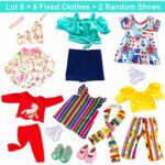 Ecore Fun American 18 Inch Doll Clothes Outfits Lot 8 = 6 Daily Clothes + 2 Random Shoes for American 18 Inch Girl Doll Accessories