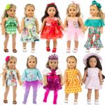 ZITA ELEMENT 24 Pcs Girl Doll Clothes Dress for American 18 Inch Doll Clothes and Accessories – Including 10 Complete Set of Clothing Outfits with Hair Bands, Hair Clips, Crown and Cap